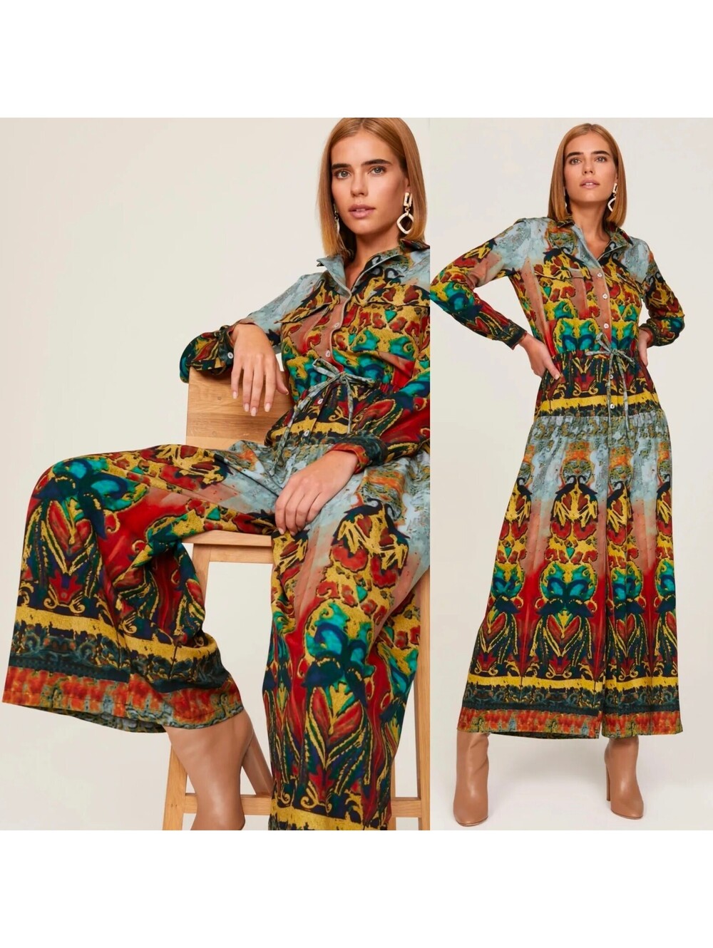 Stella Jean Printed Jumpsuit Size 38, 4-6 Regal Royalcore Tuscan Wide Leg Pants